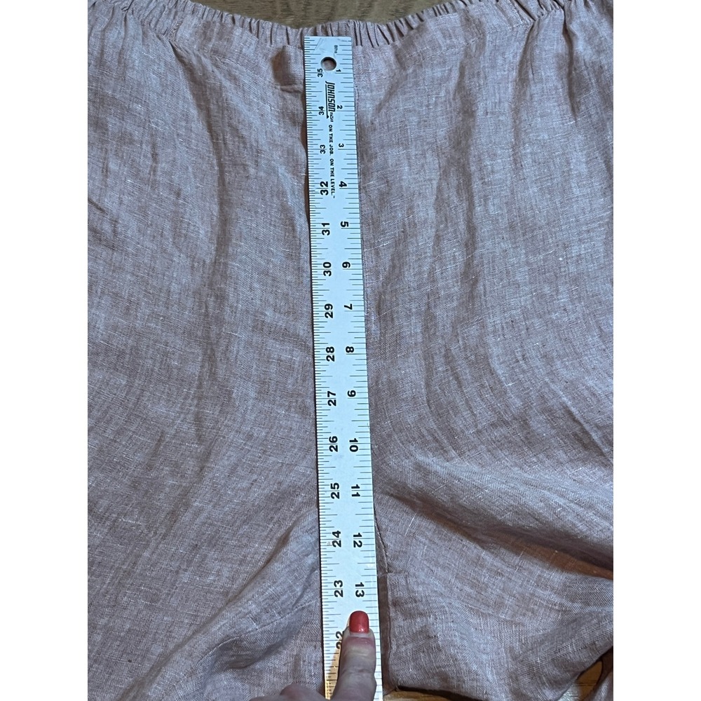 FLAX Linen Pants Womens M Rose Pull On Elastic Pockets Hem Slit Straight Leg - Picture 11 of 12
